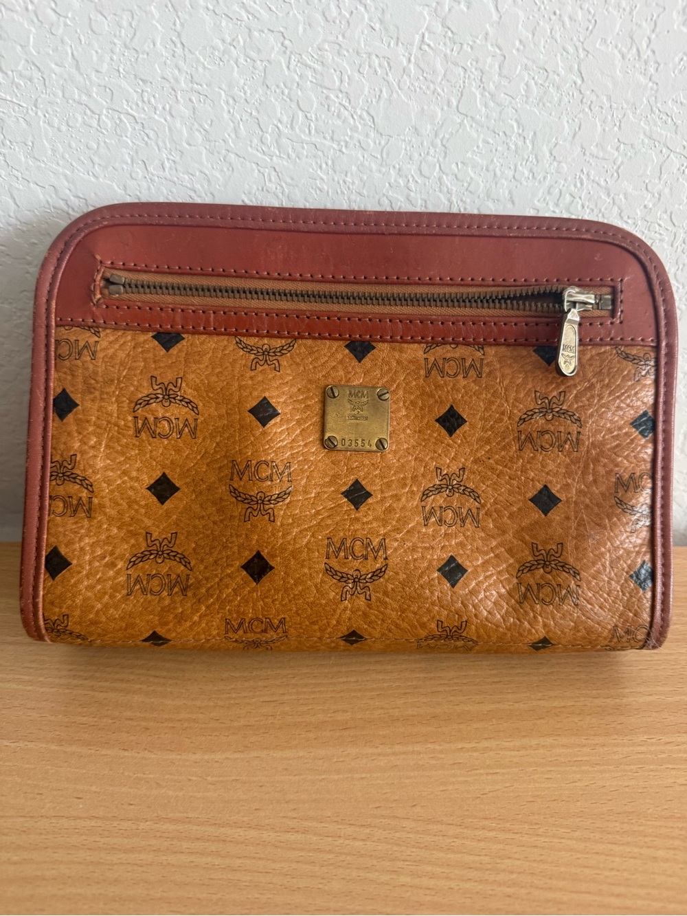 MCM Cognac and Brown Monogram Zip Wallet